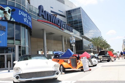 The display of cars extended from the heart of Church Street to the west, under Interstate 4 and ending in front of the new Amway Center.