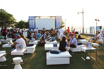 Rather than just provide theater-style seating for the screenings of the shows, USA Network created an experiential environment that encouraged visitors to linger on comfy sofas and in cabanas.