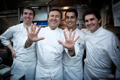 Daniel Boulud not getting his hands dirty, at least not at this moment, and the 10th anniversary of DB Bistro Moderne.