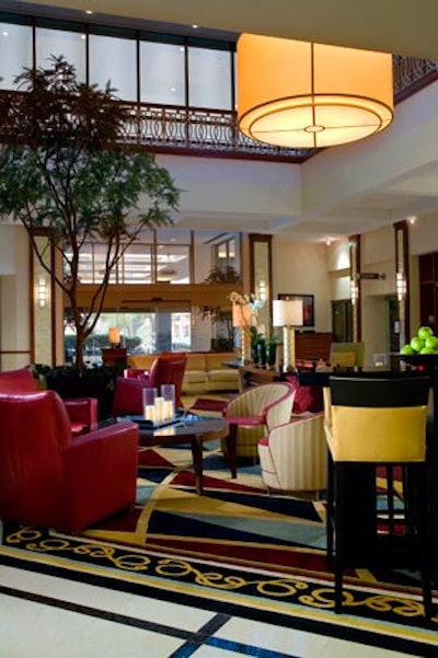 The lobby of the Tysons Corner Marriott has received new modern furnishings as part of the property's renovation.