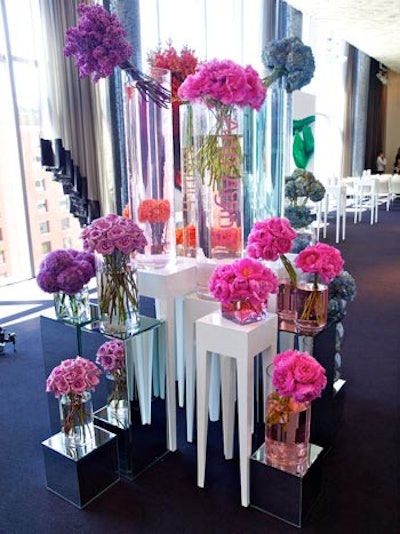 The 10-foot flower arrangement was a focal point. Each colour represented one of the four Dermaglow product lines.