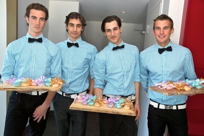 Servers from Elite Model Management passed out macaroons, with each colour representing one of Dermaglow's product lines.
