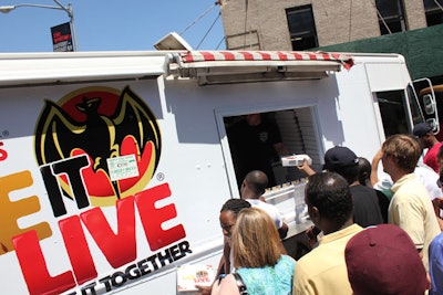 For the food, Bacardi took its cue from the Facebook program and served pizza from a branded truck. Campaign signage also bedecked the boxes holding the Sicilian-style slices.