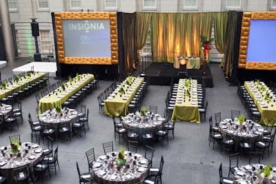 André Wells used a mix of rectangular and round tables for dinner seating.