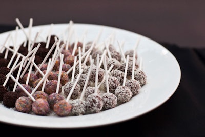 Occasions Caterers served a variety of chocolate lollipops as part of the dessert display.