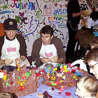 An art studio at the Elizabeth Glaser Pediatric AIDS foundation's Kids for Kids Day fund-raiser let kids, parents and celebs to get down and dirty with paint, glitter and clay.