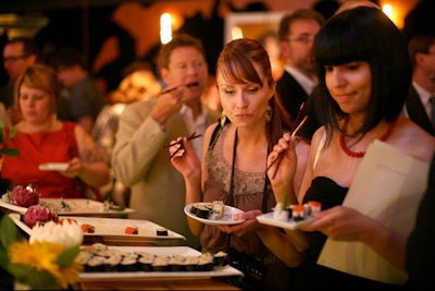 Guests could snack on sushi at one of the four food stations.