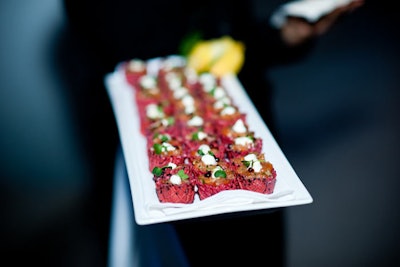Servers circulated with hors d'oeuvres such as salmon tartar.