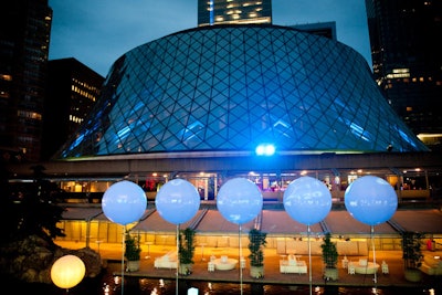 Roy Thomson Hall was lit in Luminato's signature blue for the event. An outdoor lounge overlooked the reflecting pool.