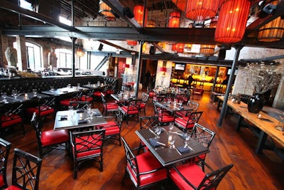 Decorative touches include Buddha statues and hanging lanterns.