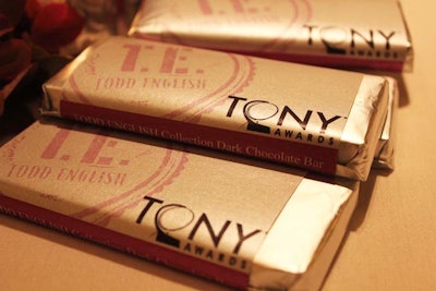 Todd English, the chef who collaborated with the hotel's Elad Group to open the food hall, created special chocolate-bar wrappers for the Tony Awards gala.