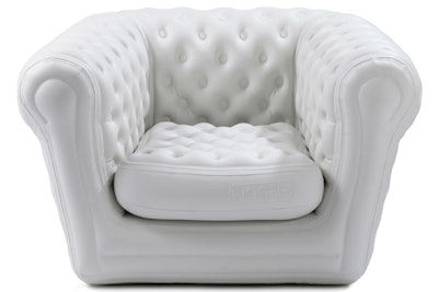 Look for European-based furniture company Blofield Air Design's inflatable furniture to be available locally soon. (The group was at the show looking for a rental house to carry and distribute it in the U.S.A.) Its inflatable armchairs and love seats are available in white and black, and feel sturdy and stable—but are filled with air, so they're easy to transport and store. The pieces work indoors and out.