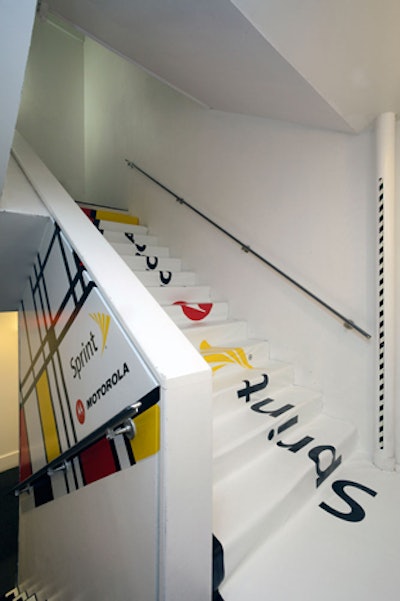 Fresh Wata's lead designer, Anthony Monday, created the luncheon's artwork, including the graphic look that masked the site's stairway.