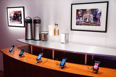 As a playful take on a typical coffee bar, Microsoft and Clawson displayed more phones operating on Windows Phone 7 alongside serving pump flasks, napkins, and coffee stirrers.