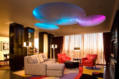 An LED cutout in the ceiling bears the shape of Mickey Mouse in the penthouse named for the character.
