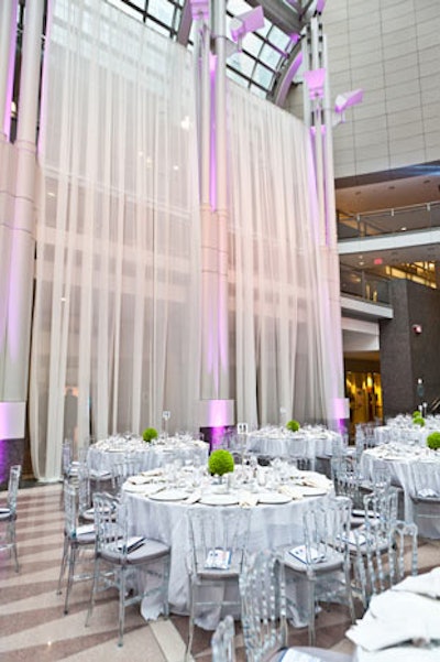 Sheer white drape surrounded the perimeter of the venue's atrium.