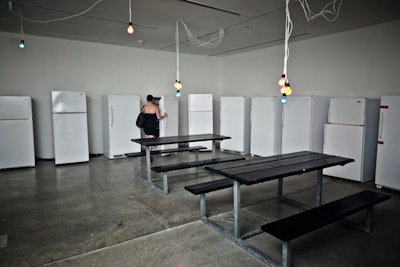 Artist Laura Kikauka created a haunted mess hall, filled with 24 refrigerators. Each fridge contained something different, from sponsor food products to stuffed animals.
