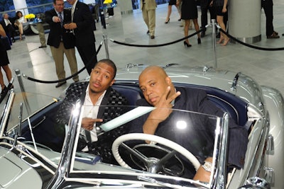 Among the many guests angling to sit (and be photographed) inside the 1937 Mercedes-Benz 540K special roadster were rapper Nick Cannon (pictured, left) and Run D.M.C.'s Rev. Run, Joseph Simmons.
