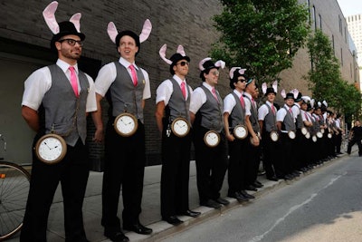 The valet drivers were dressed as white rabbits from Alice's Adventures in Wonderland.