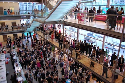 The reception took place after the performance. More than 1,800 guests used all three floors of the glass-walled Four Seasons Centre for the Performing Arts.
