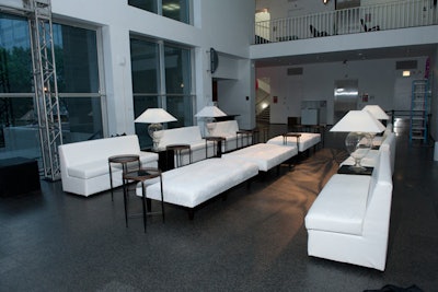 Heffernan Morgan Ronsley supplied sleek white lounge furniture for the reception.