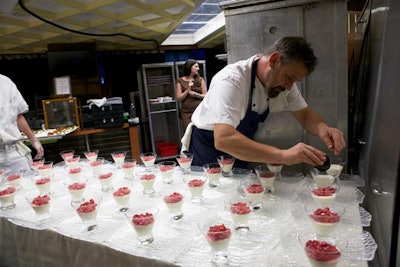 Design Cuisine served panna cotta topped with fresh strawberries for dessert.