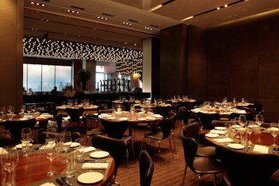 The 150-seat private dining room of Riverpark is a flexible space that can be divided into two separate areas.