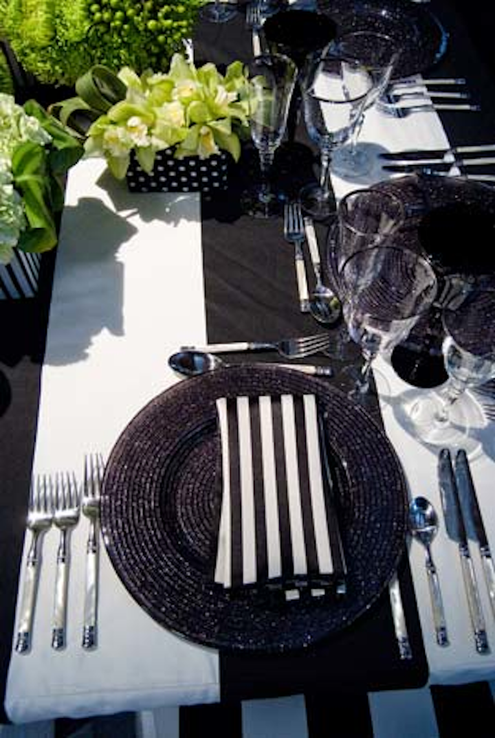 The dining room got a bold look in graphic black and white.