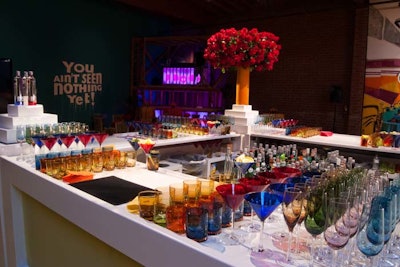 Glasses were colorful during cocktails, versus the traditional clear offerings.