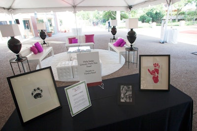 In keeping with the flamingo theme, seating areas had pink and black accents.