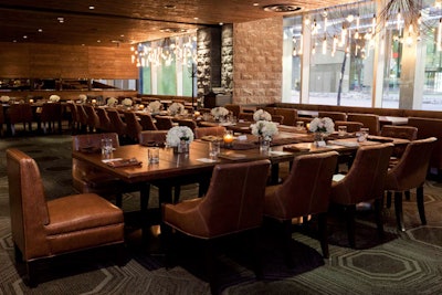 Leather seating and rich wood create a comfortable atmosphere in Earl's Kitchen and Bar.
