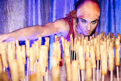 The presentation of vegetarian Moroccan cigars, which came with a yogurt and dill sauce, matched the entertainment and was manned by a staffer dressed as a fakir.