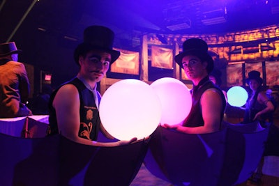 Staffers in bowler hats and outfits comprised of upturned umbrellasďż˝'costumes that recalled a scene from Zarkanaďż˝'promoted the show in Times Square during the day and guided the guests from Radio City Music Hall to Roseland in the evening.