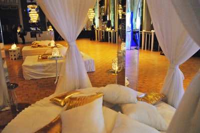 In the ballroom, beds gave the evening a Bollywood look and provided seating.