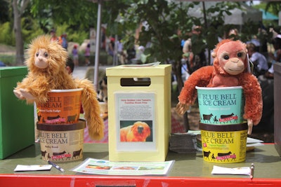 Blue Bell Ice Cream's booth had animal props sitting in empty ice cream tubs.