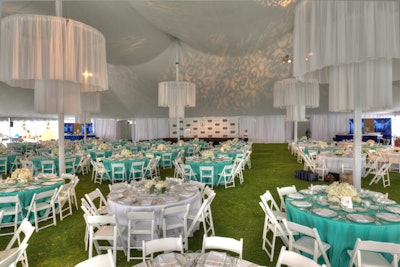 Tiffany blue linens covered tables for the V.I.P. luncheon.
