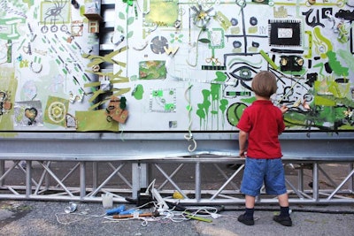 For the less physically inclined, Red Bull Creation also offered a collaborative art wall, inviting everyone to create a circuit-board-like piece using metal chains, paint, glitter, glue, bolts, and rope.