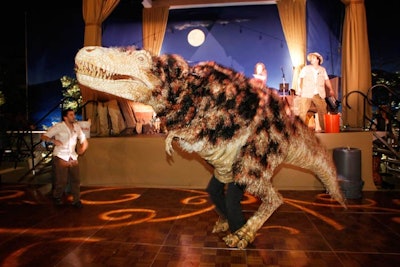 A costumed T-Rex took to the dance floor.