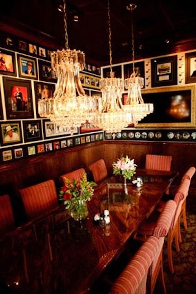 The Sinatra Room seats as many as 10 people at an elegant table surrounded by the star's photos and memorabilia.