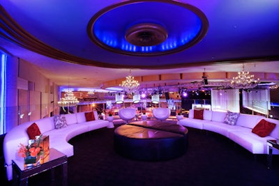 Smart white lounge furniture was arranged in a semicircle.