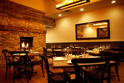 The fireside back dining room can host semiprivate dinners for 28.