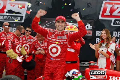 Dario Franchitti celebrated his first-place win at the Honda Indy Toronto.