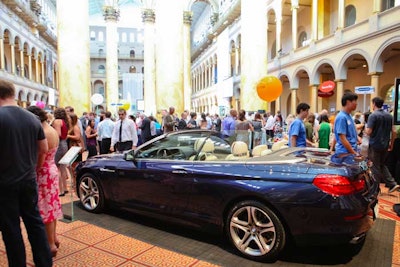 BMW had cars on display throughout the atrium and on the lawn.