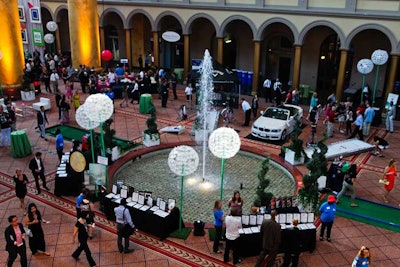 All of the games and silent-auction items surrounded the central fountain of the venue's grand hall.