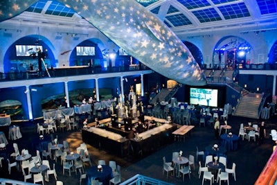 Event producer Cara Kleinhaut tapped L&M Sound and Light Design to create a moving, layered star pattern from tip to tail on the iconic whale.