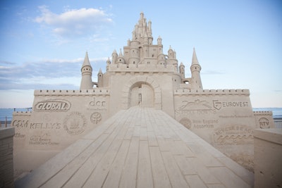 Sanding Ovations created a castle-like sculpture engraved with sponsors' logos.