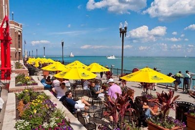 The revamped Landshark Beer Garden at Navy Pier offers views of the pier's fireworks on Wednesday and Saturday nights throughout the summer.