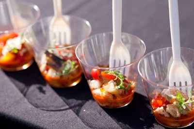 Chefs from Terzo Piano at the Art Institute of Chicago prepared grilled chicken and panzanella salad with peaches, basil, and fresh chèvre.