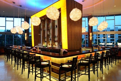The signature cocktail at Rocks in the Peabody Orlando is Rocks Burning, made with Absolut Mandarin, jalapeño pepper, and fresh-squeezed orange and lemon juices.