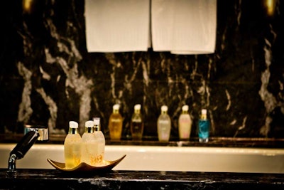 Sphatika products were on display in the marble bathroom of the suite.